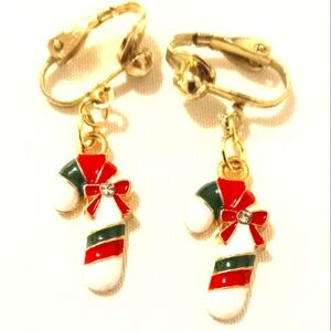 1" Gold Christmas White Red Green Stripe Bow Candy Canes Clip Ons